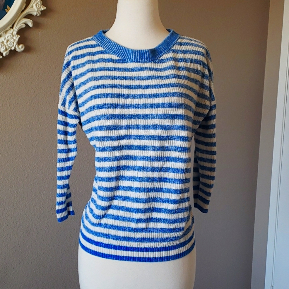 J. Crew 3/4 sleeve top, Size XS, Blue stripes